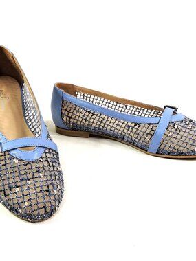 PAOLA FABIANI 🇮🇹 WOMEN'S BLUE SOFT LEATHER COMFORT SUMMER FLAT BALLET